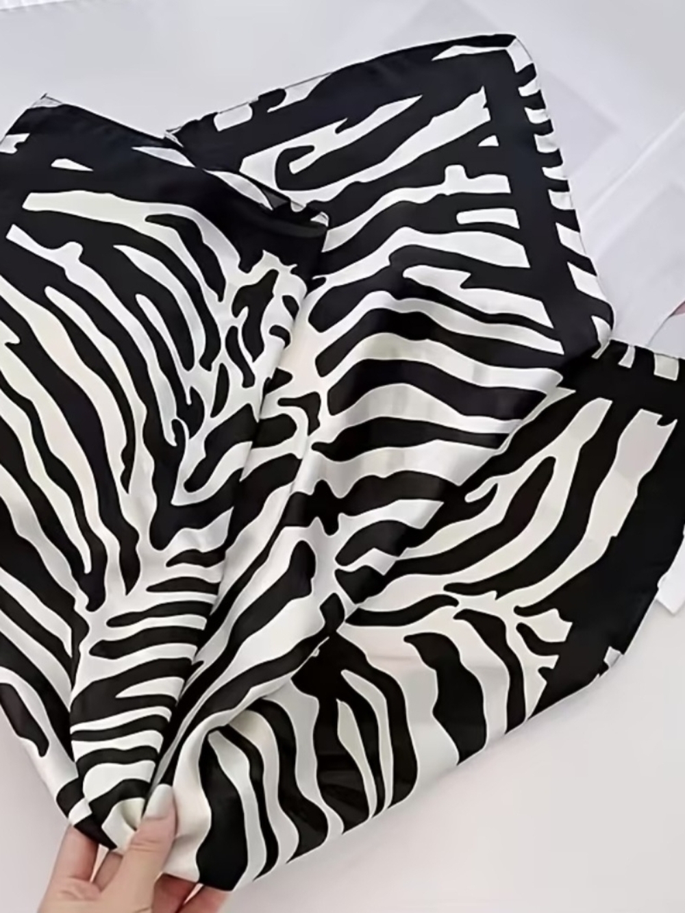 Silk-feel Black & WhiteWomen Head Scarf , Neck Scarf